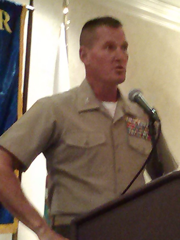 Col. Christopher B. Snyder, USMC, speaks to the chapter in September.